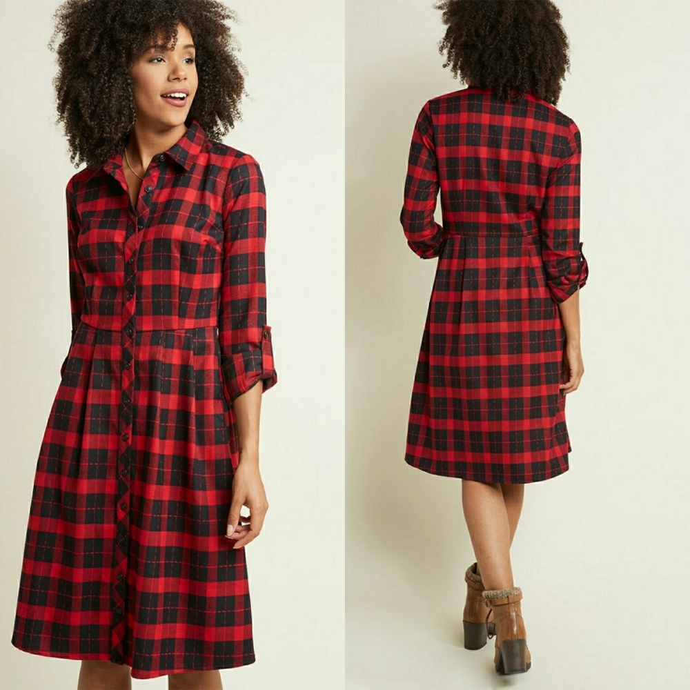 MODCLOTH Jam, Girl Red Flannel Plaid Dress